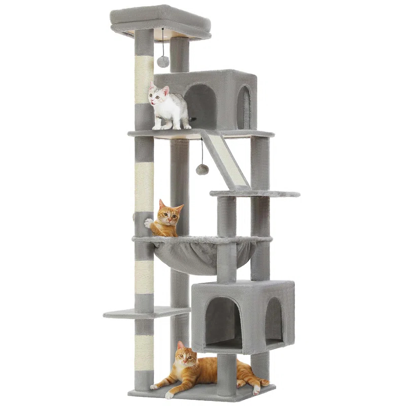 71" Indoor Tall Large Cat Tree Multi-Level Cat House With 2 Big Condo Pad Bed, Cozy Hammock And Scratching Posts