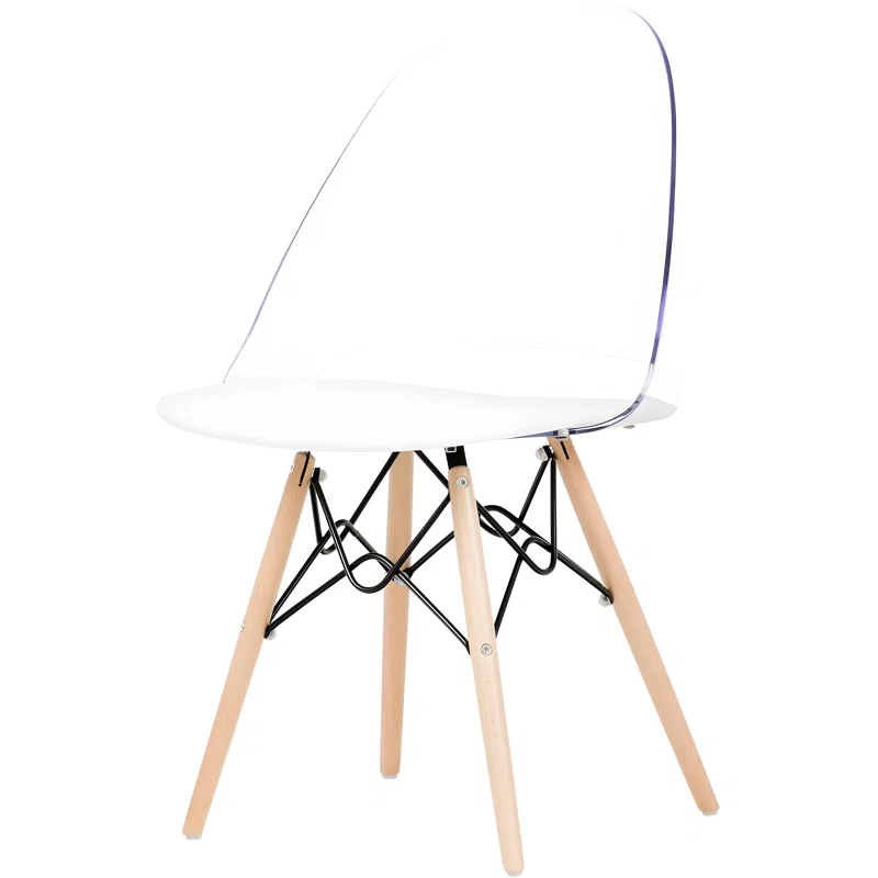 George Oliver South Shore Mid-Century Modern Eiffel Office Chair With Wooden Legs, Clear/White