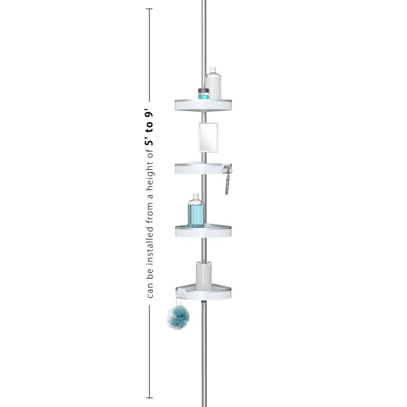 Better Living Products HiRISE 4 Tension Shower Caddy w/Mirror
