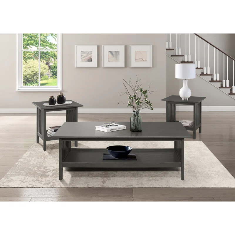 Red Barrel Studio® Classic Style Coffee Table And Two End Table Set Antique Gray Finish 3Pc Occasional Table Set Wooden Transitional Living Room Furniture (Set of 3)