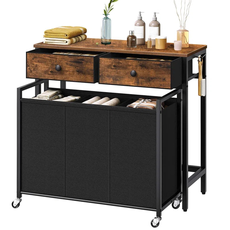 FLOORING CENTER LLC Laundry Basket With Wheels And Drawers