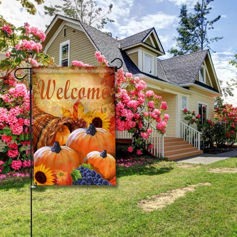 ANLEY Pumpkin in Cornucopia 2-Sided Autumn Welcome Garden Flag Polyester 18 x 13 in. Garden Flag