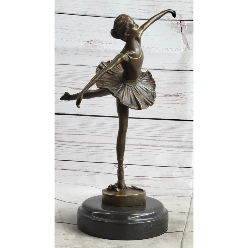 Charlton Home® Duffina Graceful Ballerina Ballet Dancer Bronze Sculpture Statue Figure On Marble Base