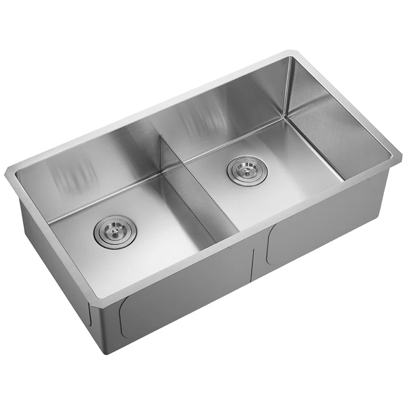 Serene Valley UDG3622R 36 in. Double Bowl Undermount Kitchen Sink, Thin Divider and Heavy-Duty Grids