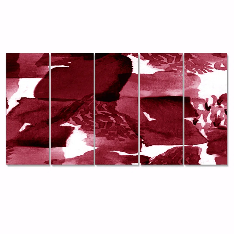 Design Art " Abstract Burgundy Strokes " 5 - Pieces