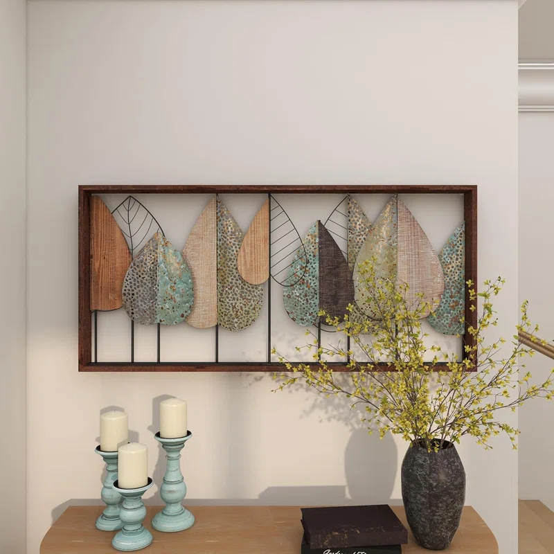 XMVJHOME Modern Leaf Wall Art Sculpture With Metal Wire Accents, Minimalist Botanical Home Decor, Open-Frame Design For Contemporary Interiors