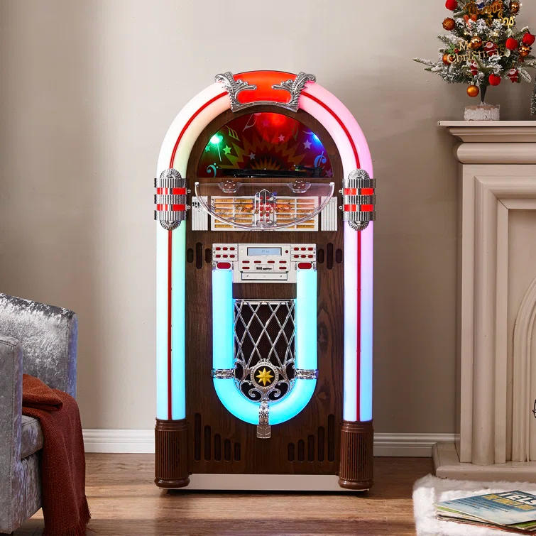 Arkrocket Audio Arkrocket Saturn V Full Size Jukebox Vinyl Record Player Bluetooth USB SD CD Player Radio Turntable