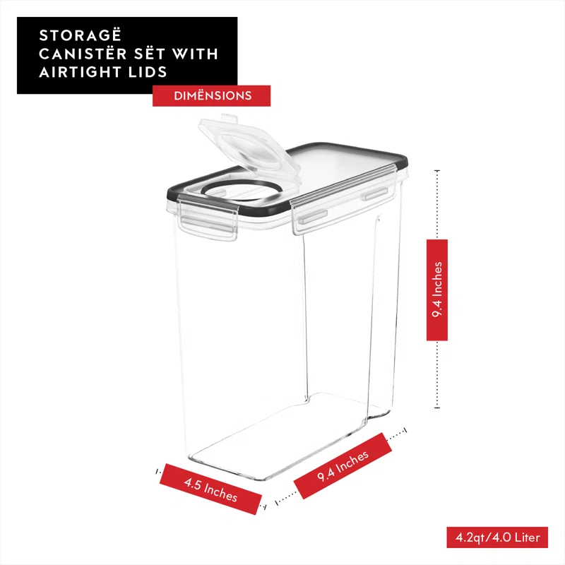DWËLLZA KITCHEN Airtight Cereal Food Storage Containers For Flour & Sugar Including 1 Marker & 8 Labels (Set of 3)