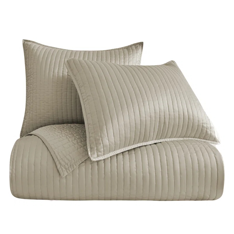 Indigo Hill by HiEnd Accents Satin Channel Silky Satin Design Solid Color Classic Modern Quilt Set