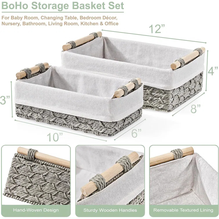 Sorbus Handmade Storage Paper Rope Baskets 2 Pack