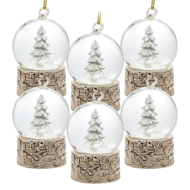 A&B Home Resin Glass Water Globe W/Tree & Birch Color Base Ornament - Set of 6 - Brown (Set of 6)