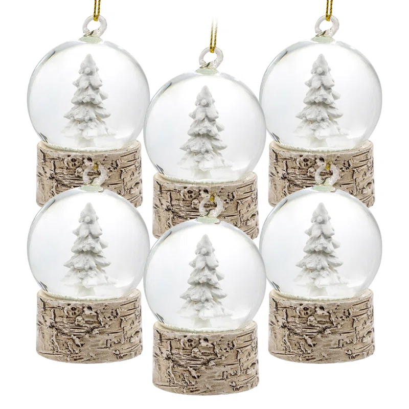 A&B Home Resin Glass Water Globe W/Tree & Birch Color Base Ornament - Set of 6 - Brown (Set of 6)