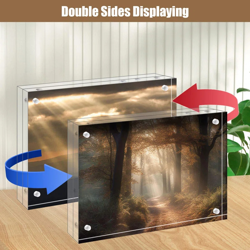 Brayden Studio® Egofine 5X7 Acrylic Frames 6 Pack, 20Mm Thicker Frameless Clear Picture Frames, Double Sided Magnetic Picture Frames, Free Standing Desktop Display