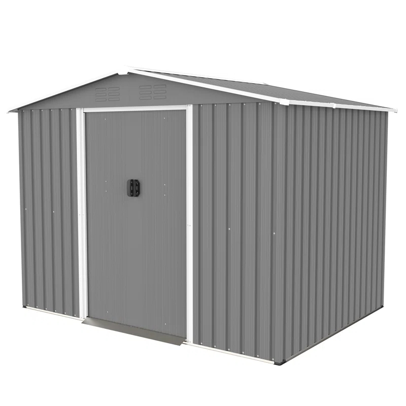 8X6 FT Outdoor Tool Storage Shed With Metal Foundation & Lockable Doors,  All Weather Metal Sheds