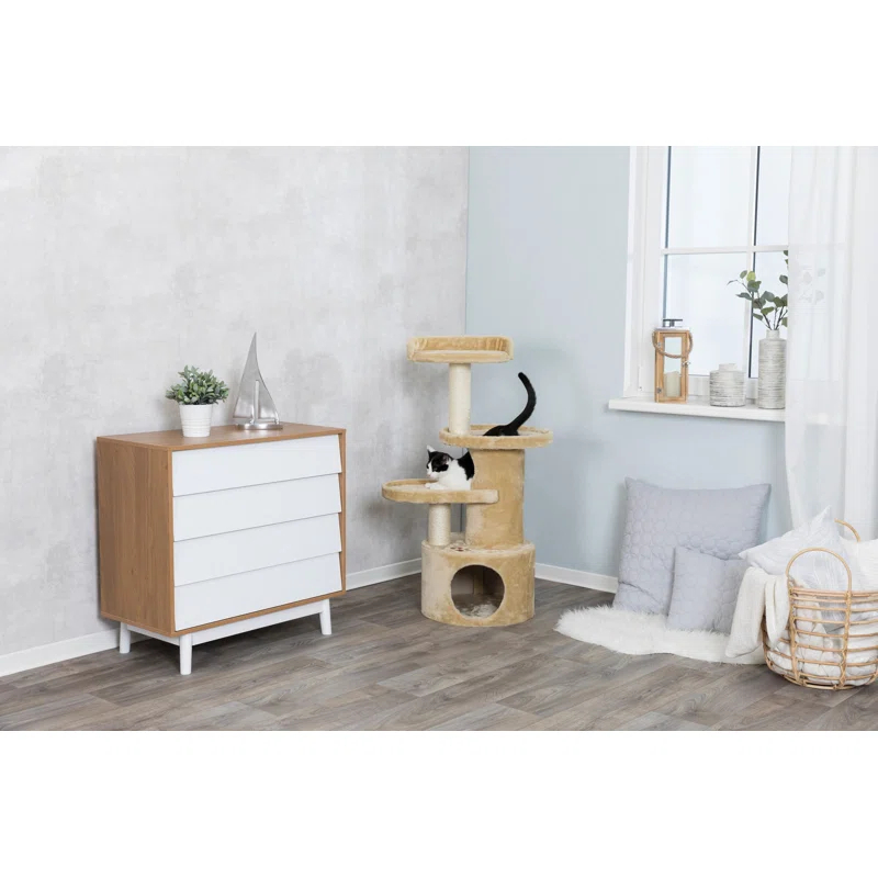TRIXIE TRIXIE Oviedo 41" Cat Tree, 3-Level Cat Tower, Sisal Scratching Posts, Plush Condo, Tunnel, Platforms