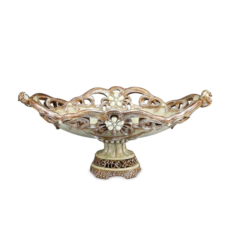 One Allium Way® 9" Beige And Gold Polyresin Decorative Bowl