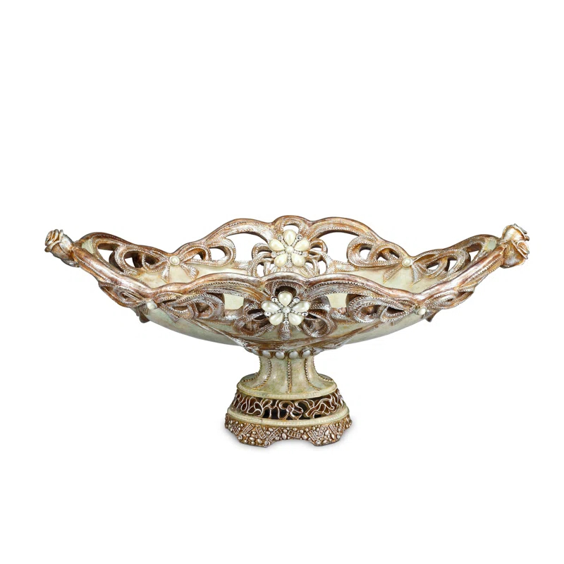 One Allium Way® 9" Beige And Gold Polyresin Decorative Bowl