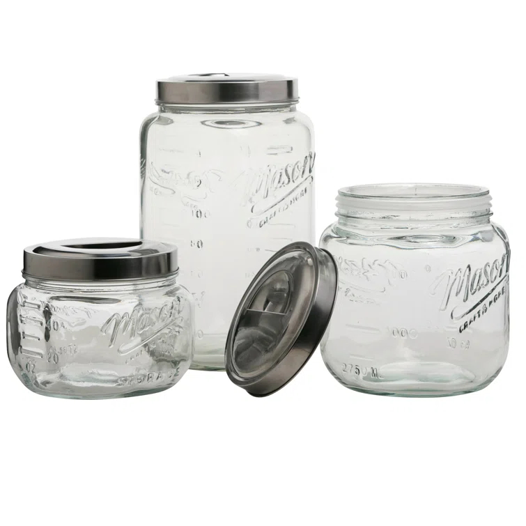 Mason Craft & More Vintage Storage Jars Glass Canister - Set of 3