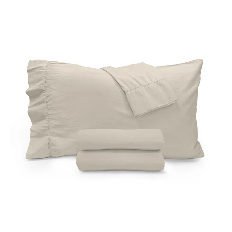 Jennifer Adams Home Relaxed Long-Staple Garment-Washed Cotton 4pc. Percale Sheet Set