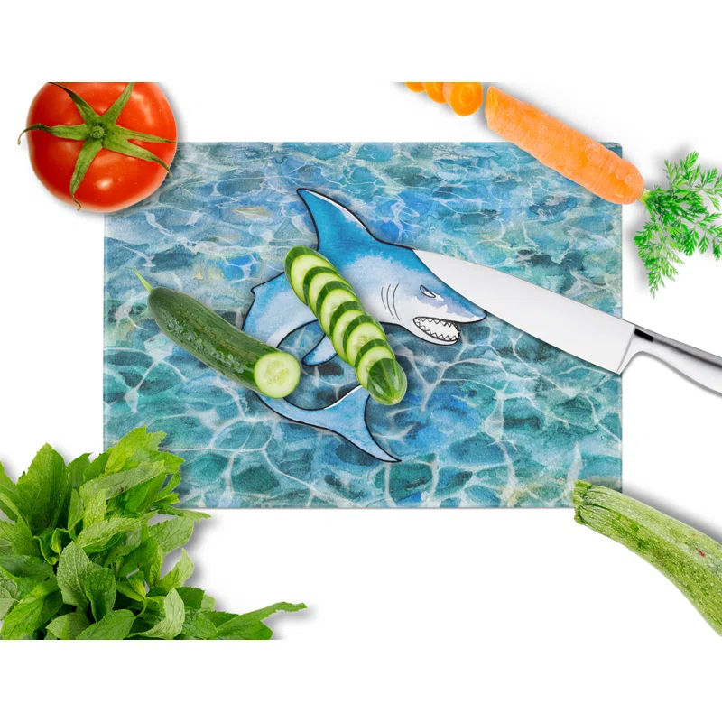 Caroline's Treasures Caroline's Treasures Under Water Glass Shark Cutting Board