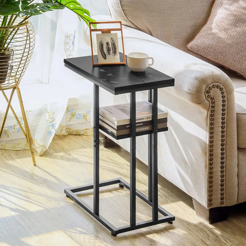 C Shaped End/ Side Table for Couch and Bed, Small Spaces, Living Room, Bedroom, Rustic Snack Table