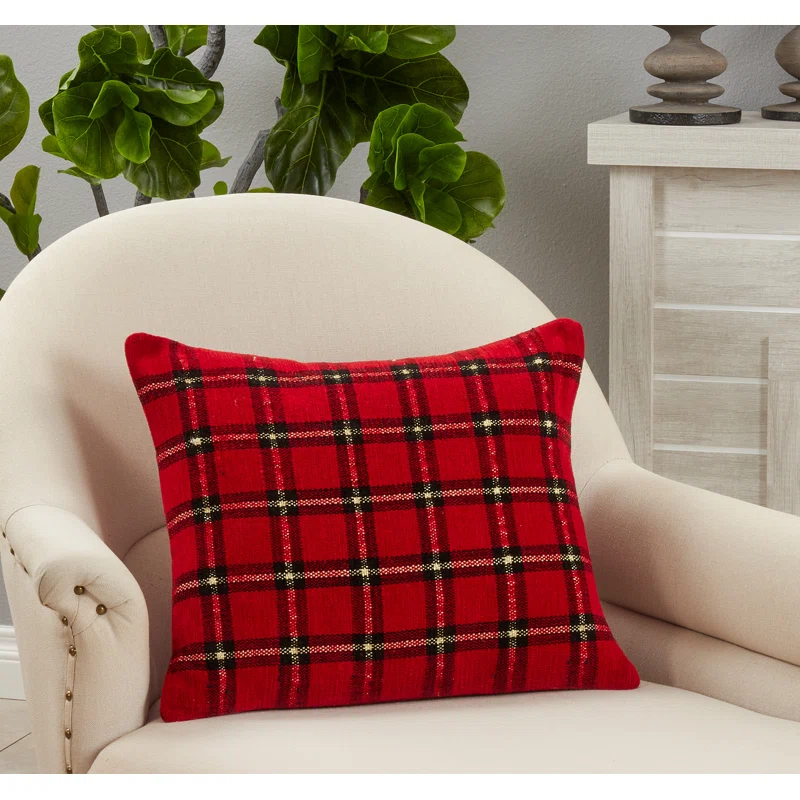 Saro Chenielle Plaid Collection Plaid Rayon/Viscose Pillow Cover