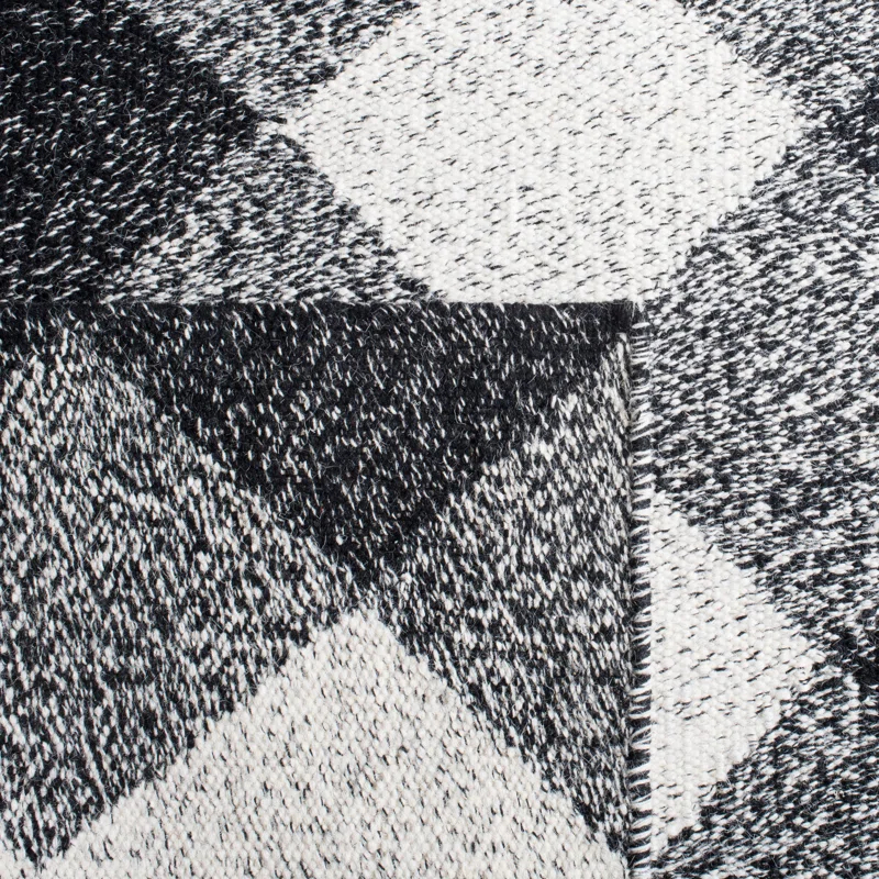 George Oliver Kilim Flat Weave Wool/Cotton Geometric Rug in Black