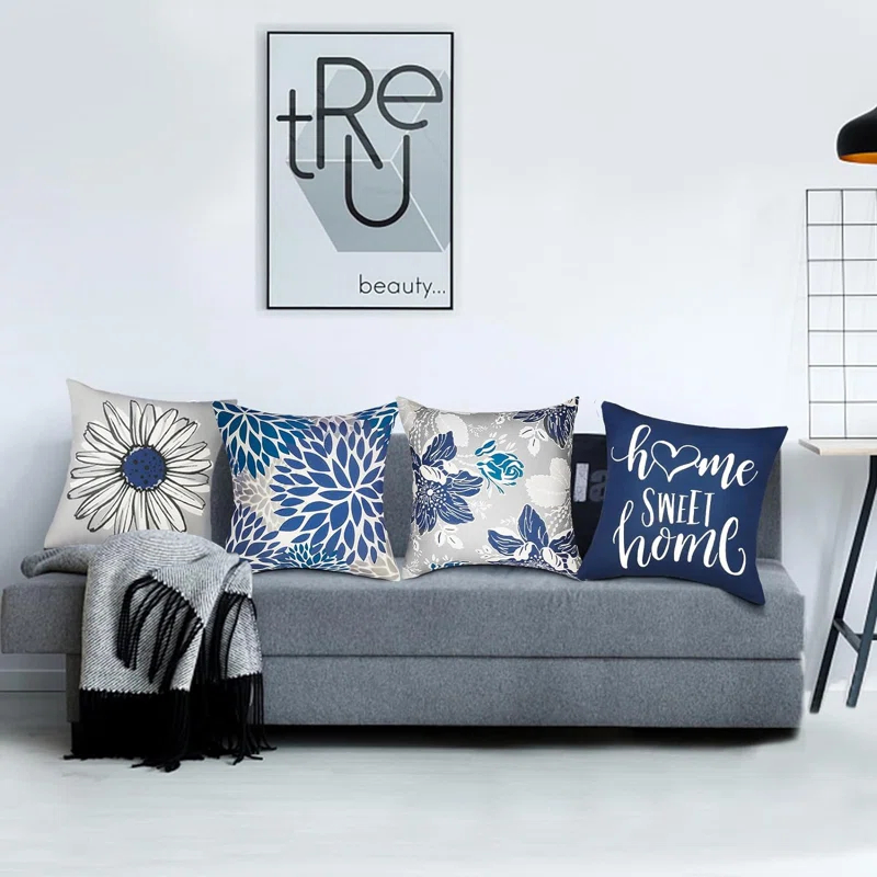 MAXAYA Decorative Throw Pillow Covers Set Of 4 Blue Pillow Covers 18X18...