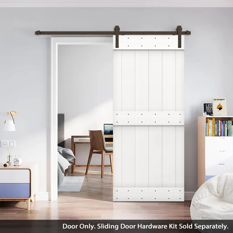 Calhome 84'' Solid Wood Paneled without Installation Hardware Kit Barn Door