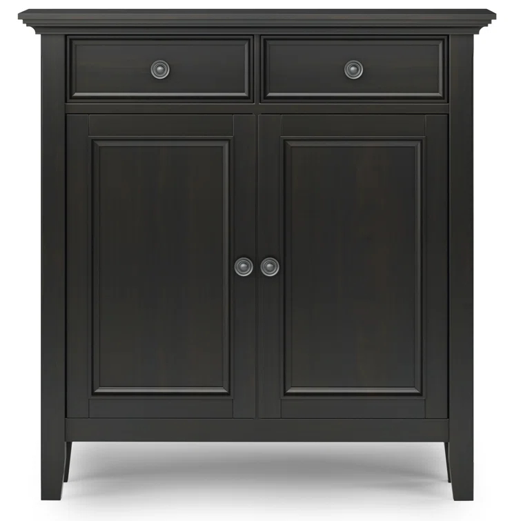 Simpli Home Amherst 36"W Solid Wood 2-Shelf Entryway Storage Cabinet with 2 Drawers and Adjustable Shelves