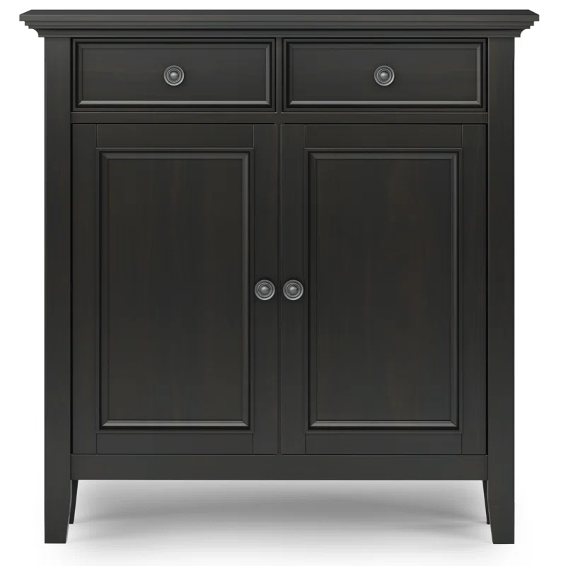Simpli Home Amherst 36"W Solid Wood 2-Shelf Entryway Storage Cabinet with 2 Drawers and Adjustable Shelves