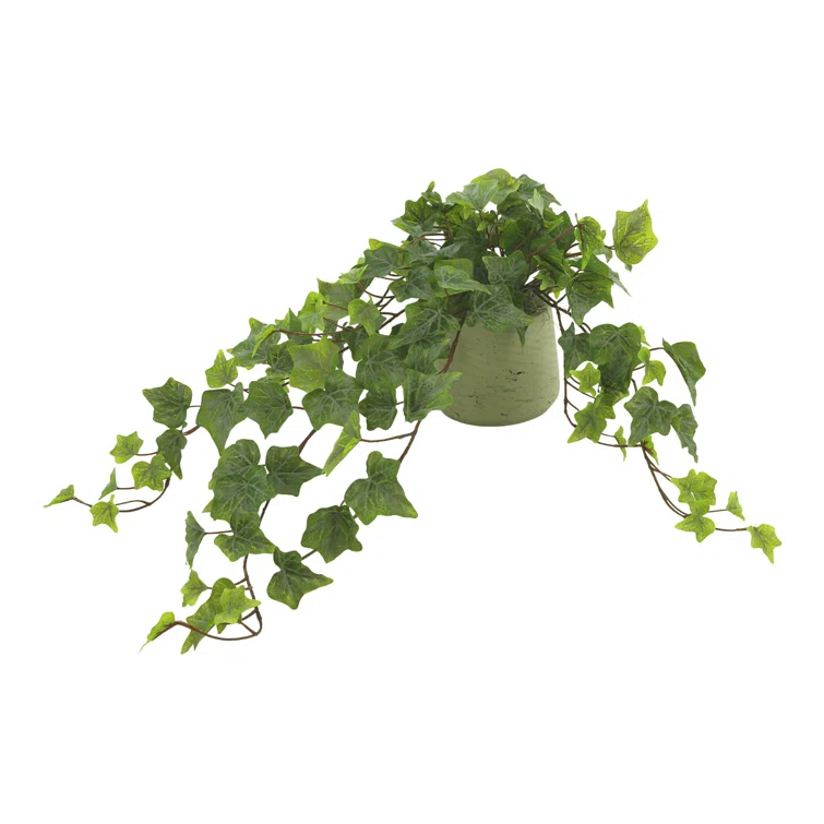 Artificial Green Ivy Plant in Gray Cylinder Pot