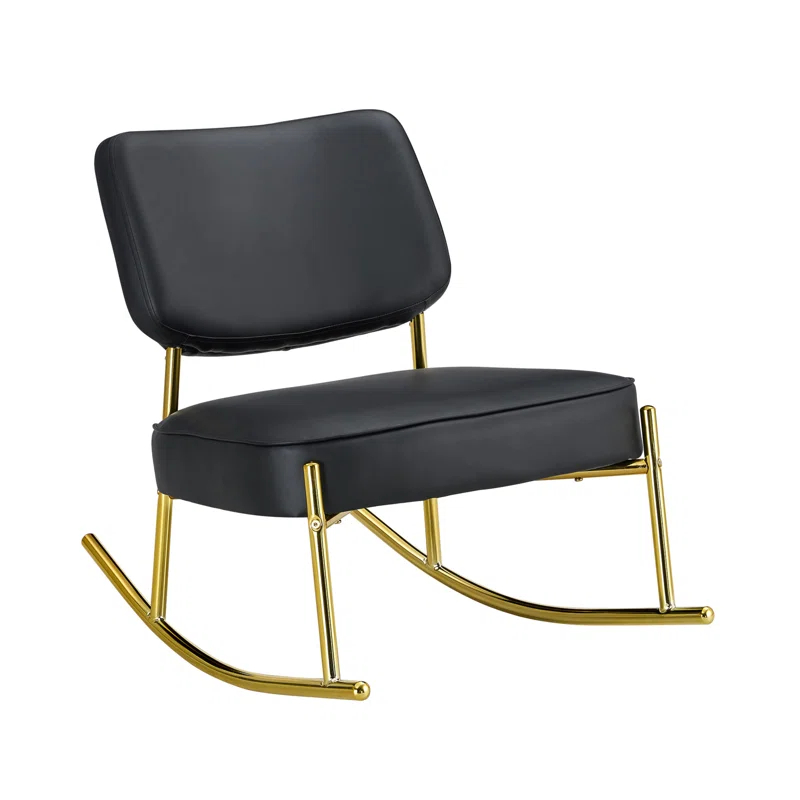 Mercer41 PU Material Cushioned Rocking Chair, Unique Rocking Chair, Cushioned Seat, Backrest Rocking Chair, And Gold Metal Legs. Comfortable Side Chairs In The Living Room, Bedroom, And Office