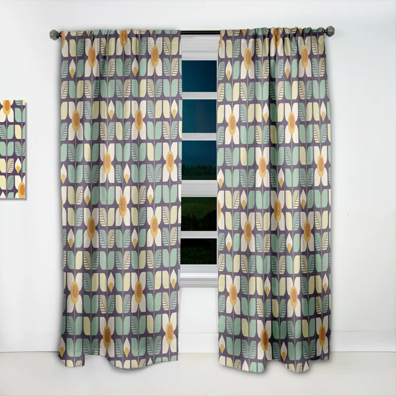 Design Art Botanical Retro Design III - Mid-Century Velvet Curtain - Room darkening - 1 panel | Wayfair