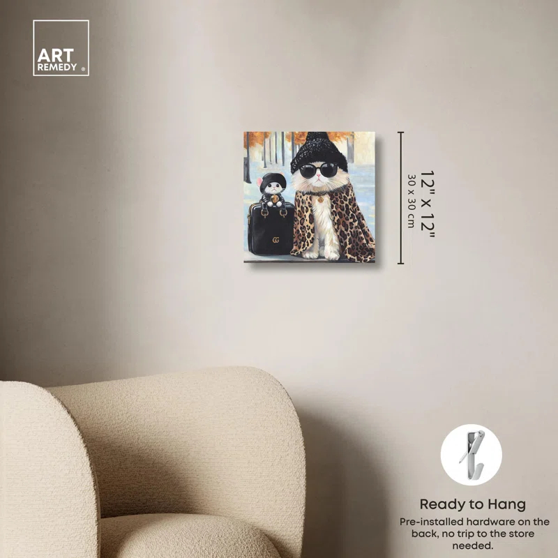 Art Remedy Friendly Fashion Canvas Cute Cat Art Prints by Art Remedy
