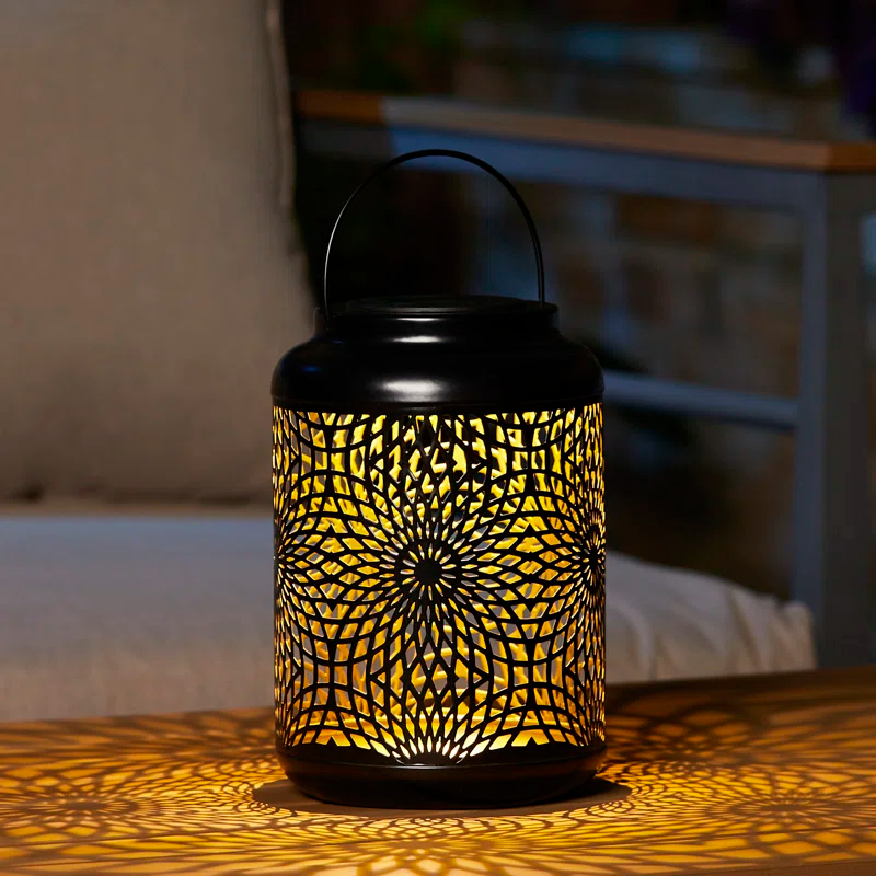 Winston Porter 8.75"H Metal Cutout Solar Powered Outdoor Hanging Lantern