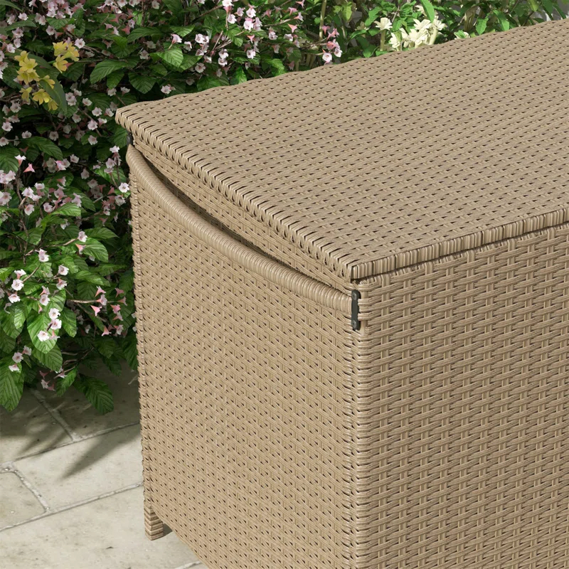 Tryimagine Outsunny 83 Gallon Deck Box, Large Outdoor Storage Chest, PE Wicker Trunk For Outside On Wheels For Garden Tools, Pool Toys & Patio Furniture Cushions