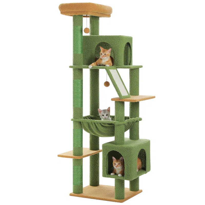 71" Indoor Tall Large Cat Tree Multi-Level Cat House With 2 Big Condo Pad Bed, Cozy Hammock And Scratching Posts