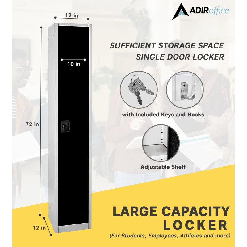AdirOffice 12'' Wide Steel 1-Tier School and Gym Locker (Set of 2)