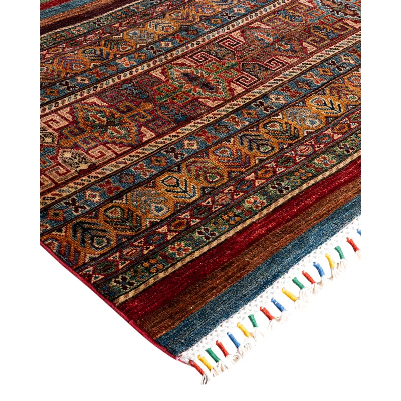 Hand-Knotted Red Wool Geometric 8'11" x 12'2" Area Rug