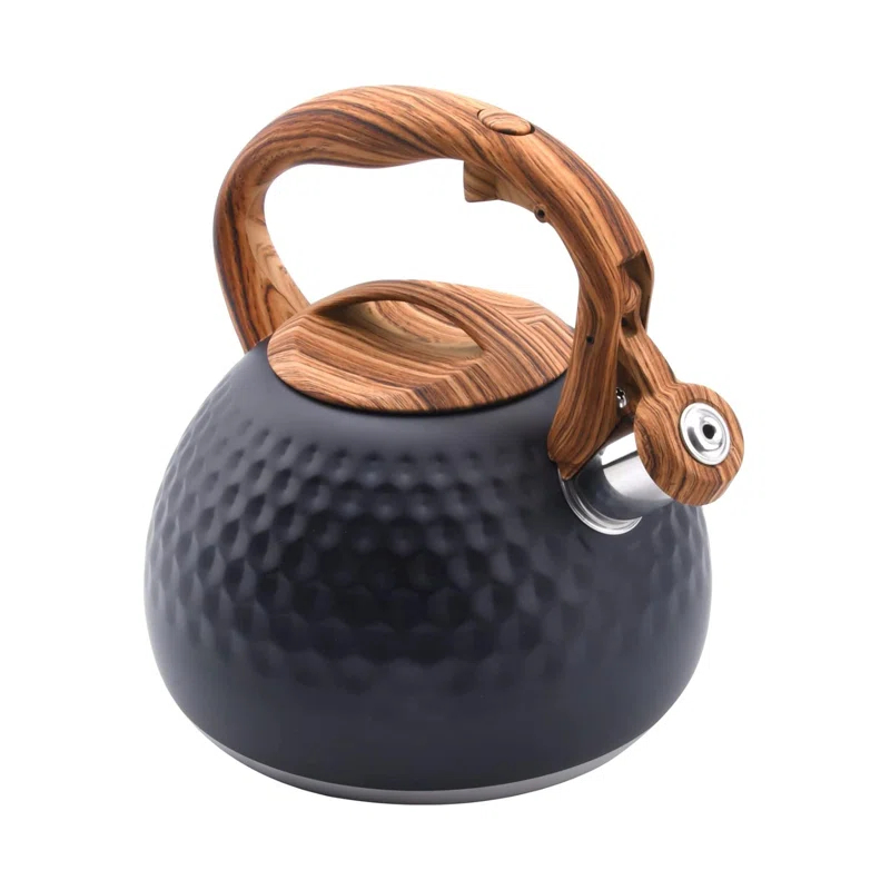 MODERN WALLS LLC Tea Kettle, 3.2 Qt Stainless Steel Whistling Kettle For Stove Top, Food Grade Teapot With Wood Pattern Handle For Coffee, Milk Etc, Gas Electric Applicable