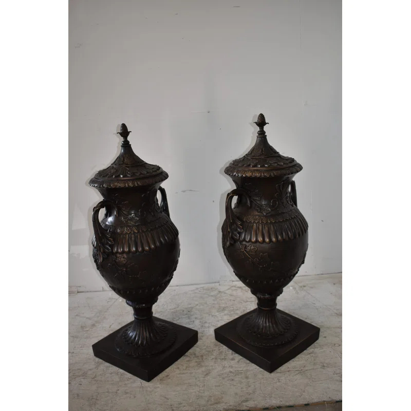 NIFAO A Pair Of Urns or Vases Made of Pure Bronze Size: 21" x 18" x 47"H