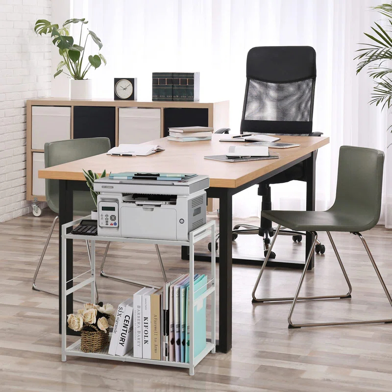 Computer Tower Stand, PC Tower Stand Metal Rolling Cart Holds Up To 40Lbs, 2 Tier Mobile Printer Stand With Storage Under Desk For Home & Office, White