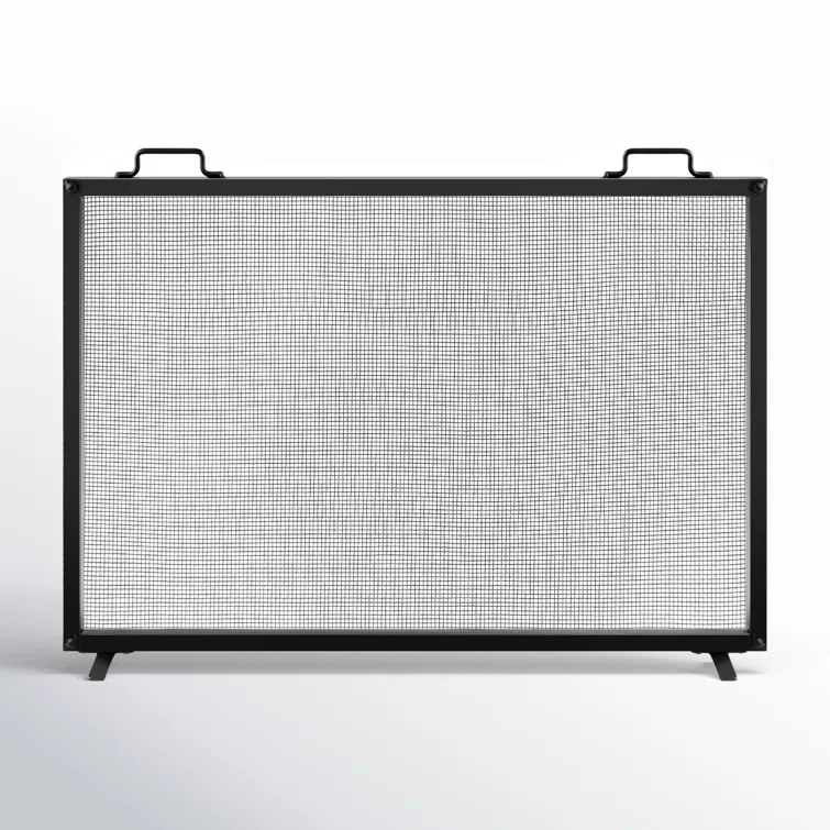 Cassiano 38x27in Single Panel Fireplace Screen Handcrafted Steel Mesh Spark Guard w/ Handles