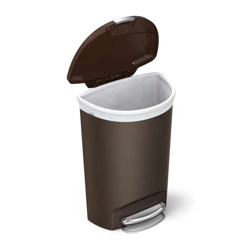 Simplehuman 50 Liter / 13 Gallon Semi-Round Kitchen Step Trash Can with Secure Slide Lock, Plastic