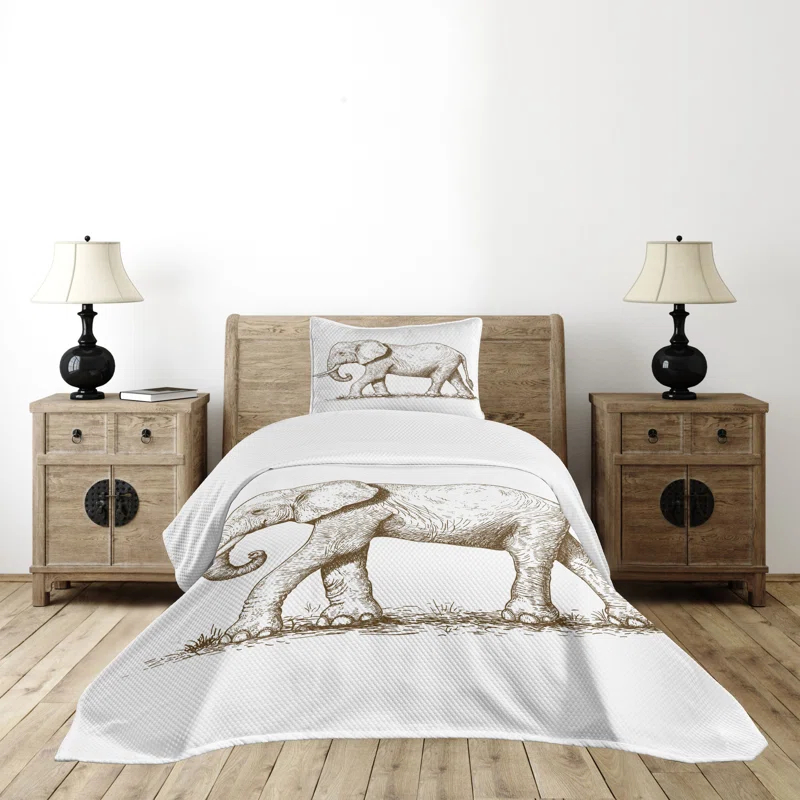 Ambesonne Ambesonne African Bedspread Set Savannah Wild Animals Art White and Brown