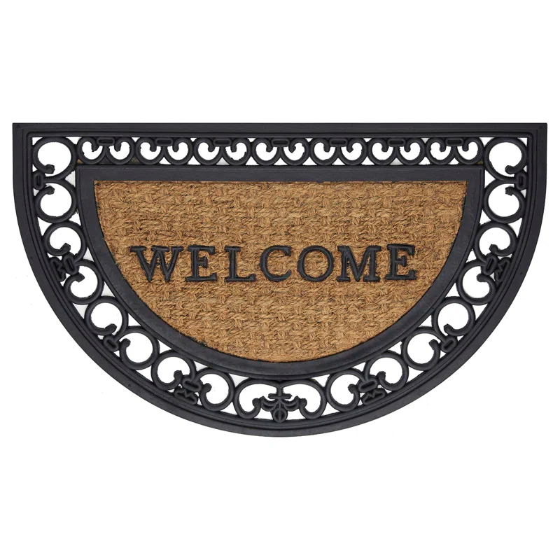 Bloomsbury Market Aeries Recycled Rubber Door Mats, Non-Slip/Skid Rubber Backing, 18" W X 30" L, Rectangle, Welcome Scrolls