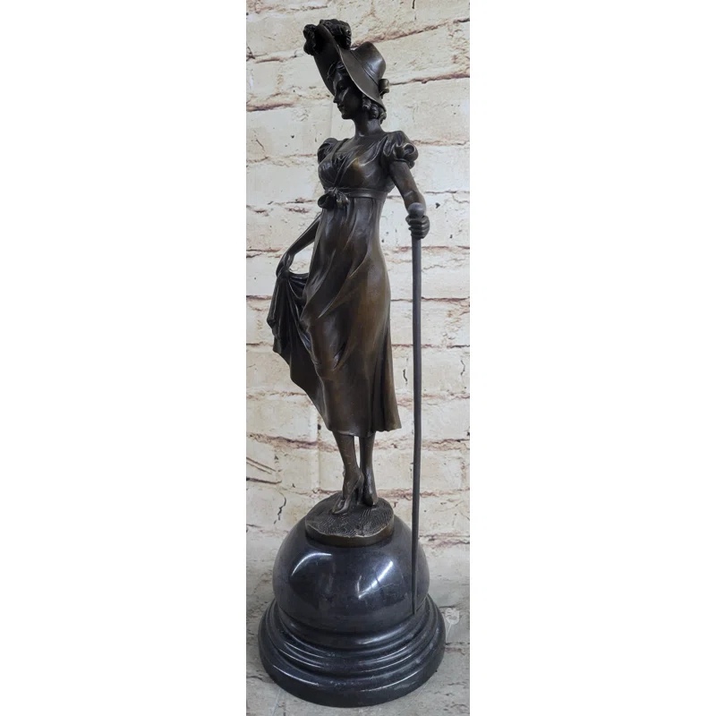 Wildon Home® Little Bo Peep Bronze Statue Sculpture Female Figure In Hat 17 Inches X 7 Inches