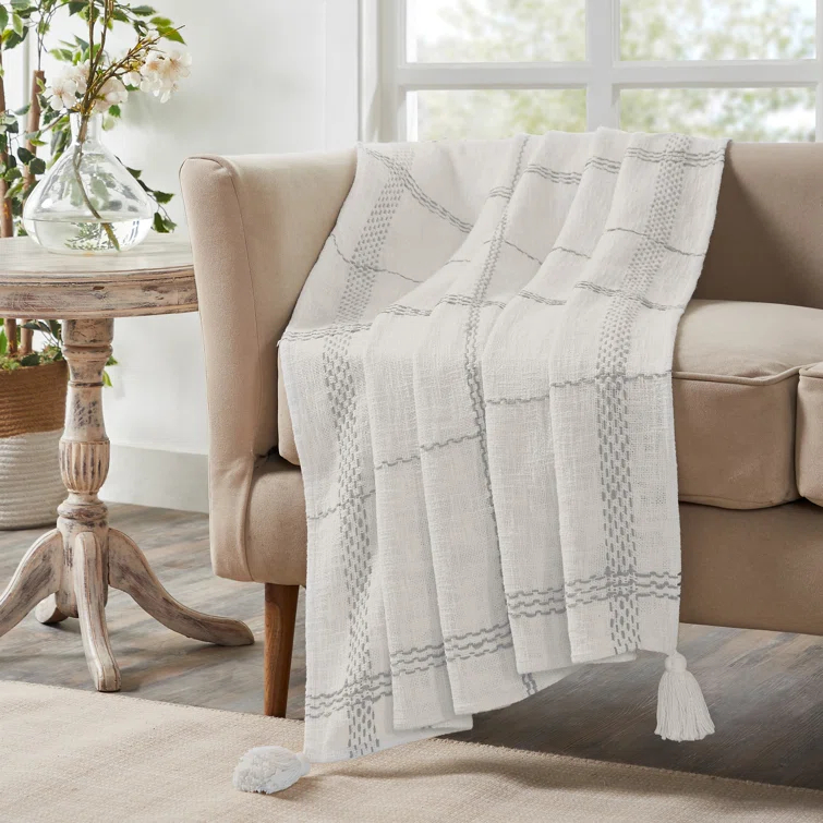 VCNY Piri Plaid Woven Slub Cotton Throw Blanket, 50" x 60"