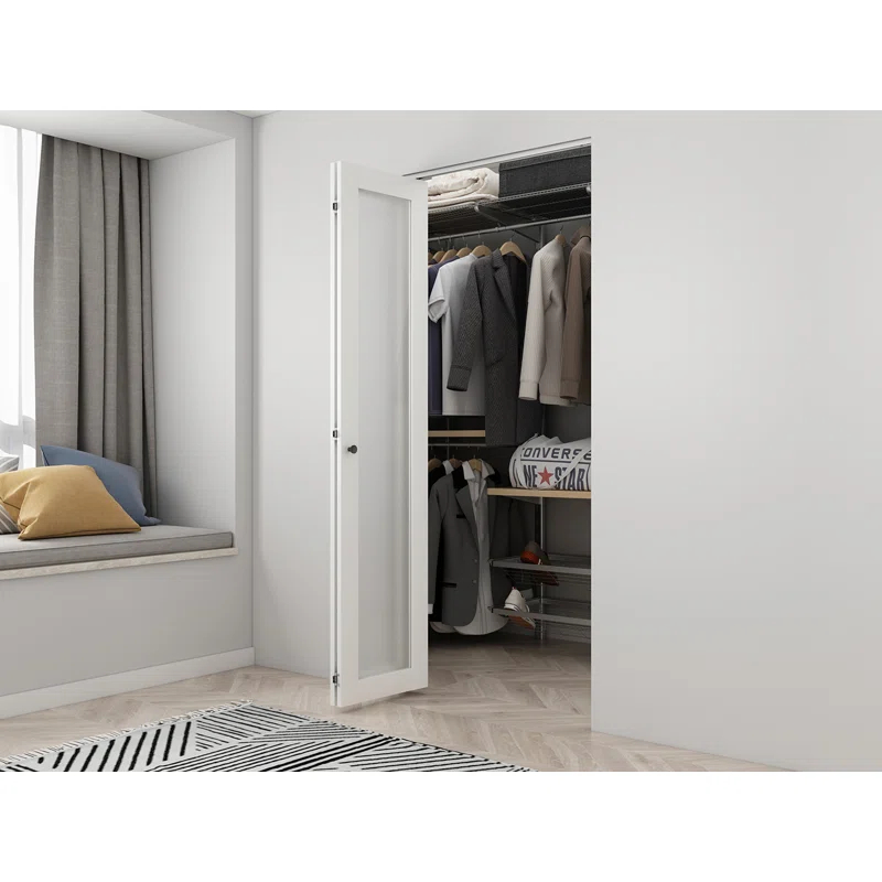 Calhome Full Lite Frosted Glass MDF Bi-Fold Door with Hardware Kit and Door Handle